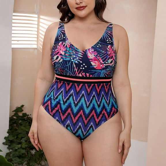 HaoXianJian Plus Size Women's Swimsuit 1 Piece Bodysuit Print Swimming Swimwear Suits V-Neck Bathing Suit Swim Suit Beach Suits 4X