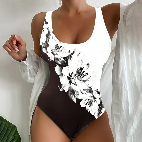 HaoXianJian Plus Size Women's Swimsuits 1 Piece Crew-Neck BodySuits Fashion Print Swimming Swimwear Ladies Bathing Suits Slim Swim Suits 3X 4X