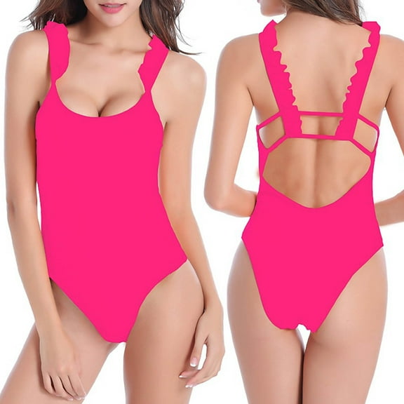 HaoXianJian Plus Size Women's Swimsuits 1 Piece Crew-Neck Strape BodySuits Swimming Swimwear Solid Color Ladies Bathing Suits Backless Slim Swim Suits 2X