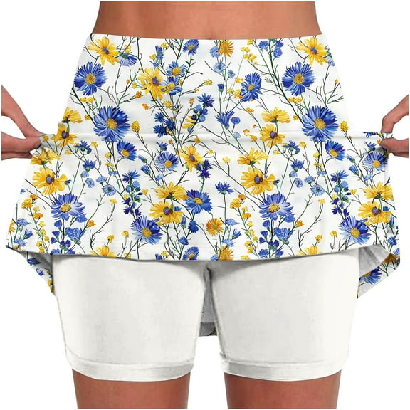 HaoXianJian Plus Size Women's Tennis Skirts Golf Skorts Mini Skirt Floral Print Middle Waisted Lightweight Athletic Liner Shorts Summer Clothes Casual Workout Built-in Sports Shorts Activewear S-4X