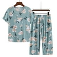thumbnail image 1 of HaoXianJian Plus Size Womens 2 - Pack Pajamas Soft Floral Printed Short Sleeve with Long Pajama Pant, Loose Fits Graphic Crew - Neck Summer Sleepwear in 3X - 5X​, 1 of 3