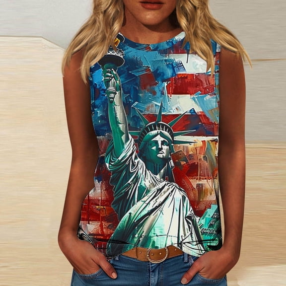 HaoXianJian Plus Size Womens Flag Patriotics Tank Tops for Women 2025 4th of July Shirt USA Flag Graphic Tank Tops Summer Tees Crew Neck Sleeveless Shirts Coloful Printed Vests S-5X