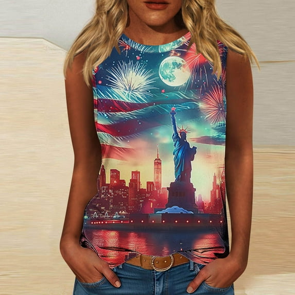HaoXianJian Plus Size Womens Flag Patriotics Tank Tops for Women 2025 4th of July Shirt USA Flag Graphic Tank Tops Summer Tees Crew Neck Sleeveless Shirts Coloful Printed Vests S-5X