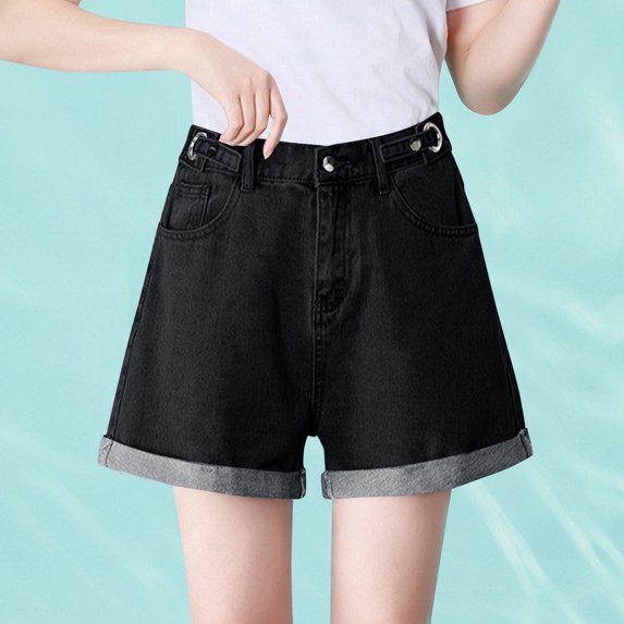 HaoXianJian Plus Size Womens Jean Shorts Hight Rise Stretch Denim Folded Hemes Pull On Shorts with Pockets Hot Pants Denim Shorts Nightclub Summer Beach Shorts L-5X