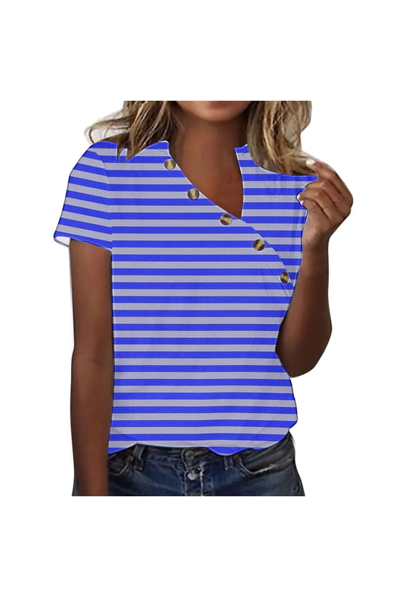 Plus Size Womens Shirt Short Sleeve Button Crew Neck Shirt Stripe Print Top for Women 2025 Loose Fits T Shirt Summer Tee Shirts Going Out Top 4X 5X