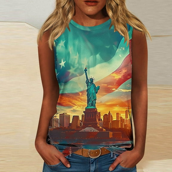 HaoXianJian Plus Size Womens Sleeveless Shirts Flag Patriotics Crew Neck Tank Tops for Women 2025 4th of July Shirt USA Flag Graphic Tank Tops Independence Day Vests S-5X