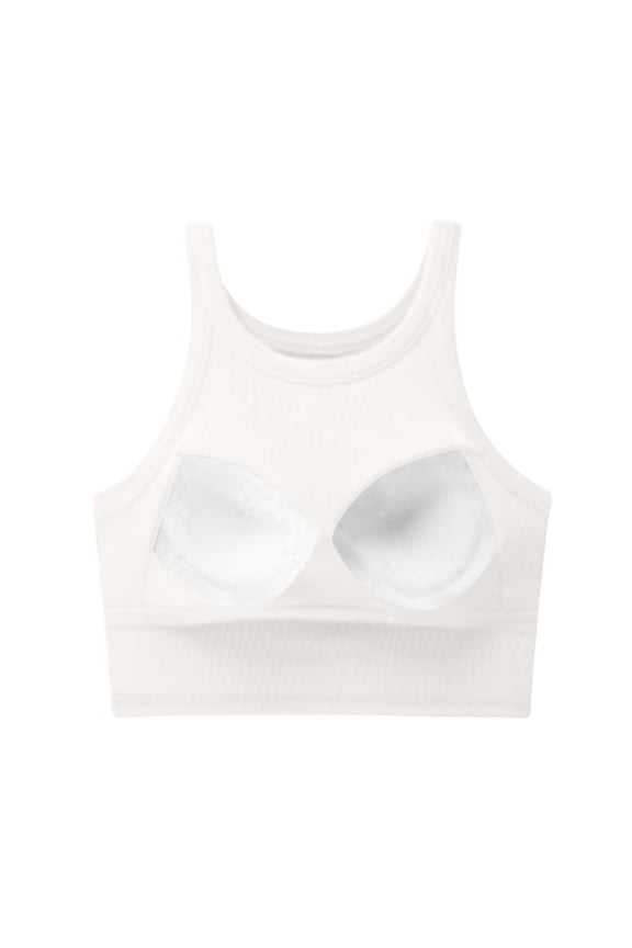 Racerback High Neck Longline Sports Bras for Women Basic Sleeveless Yoga Crop Camisoles Top Padded Workout Crop Tank Top with Built in Bra