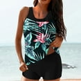 thumbnail image 1 of HaoXianJian S-2X Womens Tankinis Bathing Suits Swimsuits for Women 2 Piece Summer Bathing Suits Long Torso Tank Tops Floral Print Modest Loose Fits Strap Crew Neck Swimwear with Shorts, 1 of 6