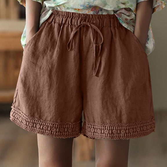 HaoXianJian Shorts for Women Wide Leg Shorts Elastic Waist Drawstring High Waisted Shorts with Pocket 2025 Summer Lightweight Casual Shorts