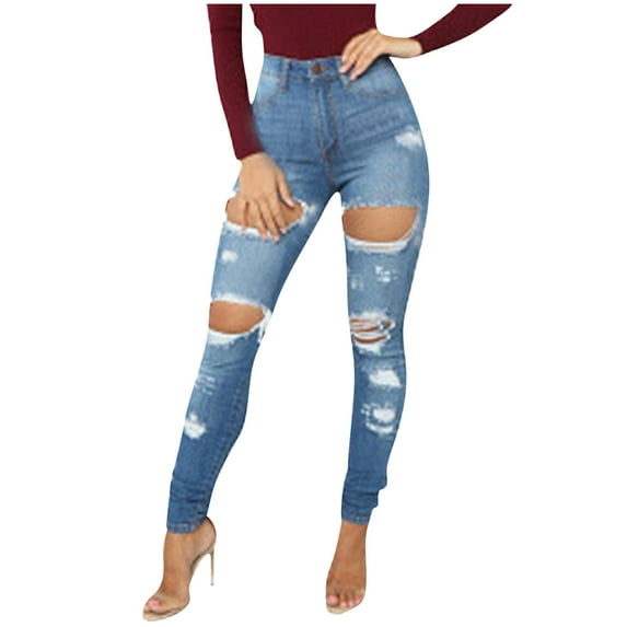 HaoXianJian Skinny Jeans for Women High Waist Stretchy Classic High Rise Slim Jeggings Denim Trousers Pants Casual Cut Off Ripped Jean Trousers