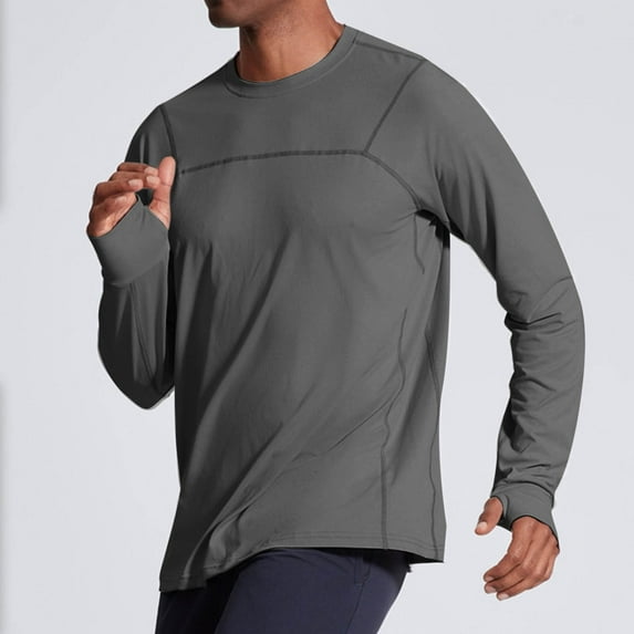 HaoXianJian Solid Color Men's Long Sleeve Shirt Quickly Dry Sun Protection Lightweight T-Shirt Outdoor Fishing Tee Workout Gym Athletic Shirts for Hiking Running Workout