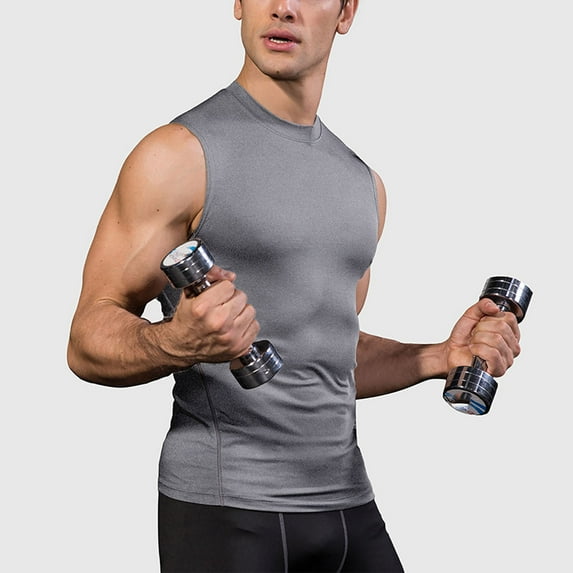 HaoXianJian Solid Color Men's Workout Tank Tops Athletic Tops Crew- Neck Going Out Tops Running Bodybuilding T-Shirt Muscle Shirts for Gym Summer Workout Slim Fis Undershirt