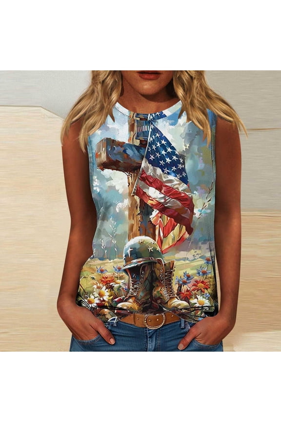 Summer Flag Tank Tops for Women 4th of July Vests Patriotics Shirt USA Flag Sleeveless Independence Day Womens Tees Coloful Printed Vests S-5X