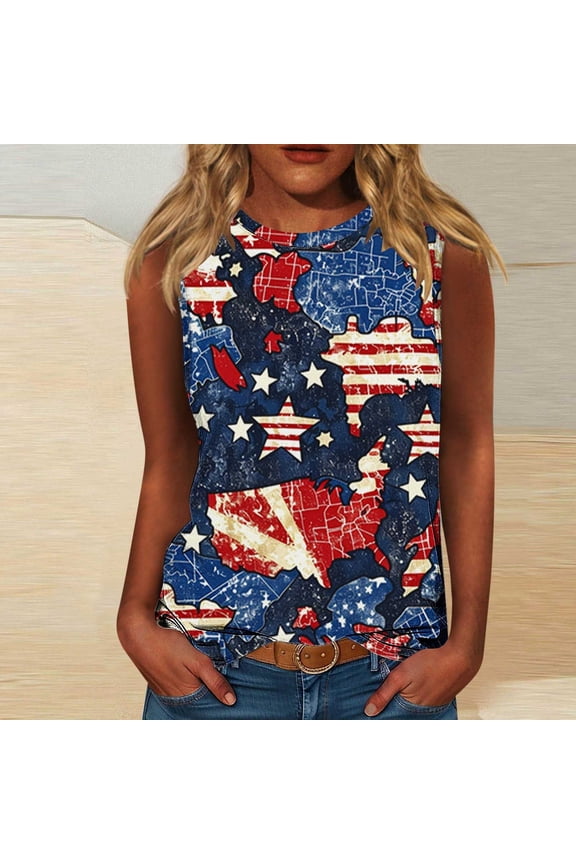 Summer Flag Tank Tops for Women 4th of July Vests Patriotics Shirt USA Flag Sleeveless Independence Day Womens Tees Coloful Printed Vests S-5X