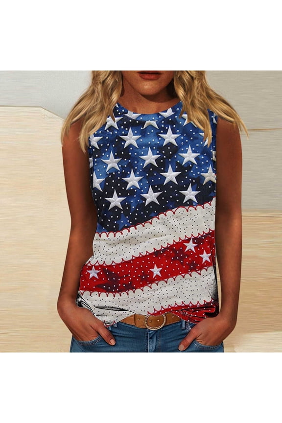 Summer Flag Tank Tops for Women 4th of July Vests Patriotics Shirt USA Flag Sleeveless Independence Day Womens Tees Coloful Printed Vests S-5X