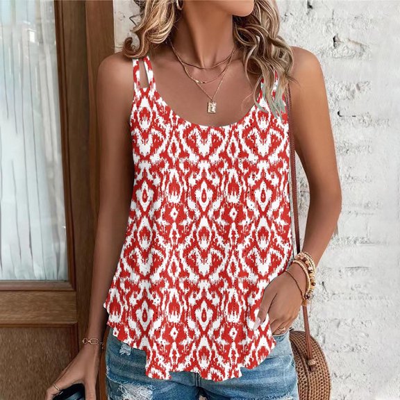 HaoXianJian Summer Womens Summer Tank Top Floral Print Tee Sleeveless T Shirt Casual Loose Fits Tunic Shirts 2025