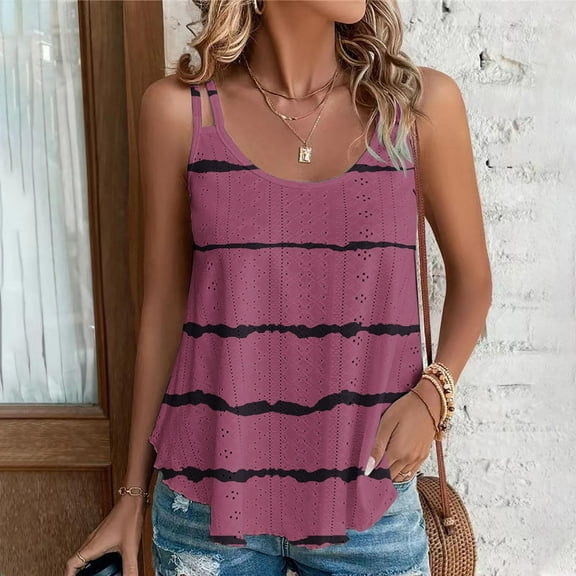 HaoXianJian Summer Womens Summer Tank Top Striped Print Tee Sleeveless T Shirt Casual Loose Fits Tunic Shirts 2025