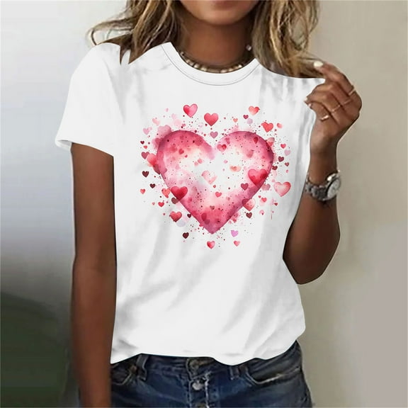 HaoXianJian Valentine's Day Shirt for Women Casual Girl Friend Gift T Shirt Cute Love Heart Graphic Tees Short Sleeve Tshirt Top Size S-3X