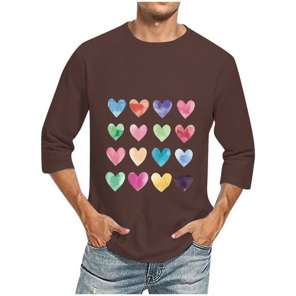 HaoXianJian Valentine's Day Sweatshirt for Men Romantic Love Graphic Print Shirt Casual Heart 3/4 Long Sleeve Pullover Tops Round Neck Valentines Gifts Plus Size 2X 3X 5X
