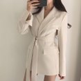 thumbnail image 1 of HaoXianJian Women Blazer Set Solid Color Long Sleeve Notch Lapel Blazer Dress Outerwear Outfits Business Casual Office Work Suit Slim Fits for Winter, 1 of 4