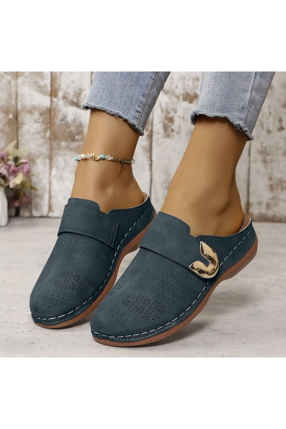Women Mules Shoes: Comfortable Arch Support Closed Toe Sandals Backless Low Wedge Slip on Shoes Comfortable Spring Flat Shoes for Office, Work
