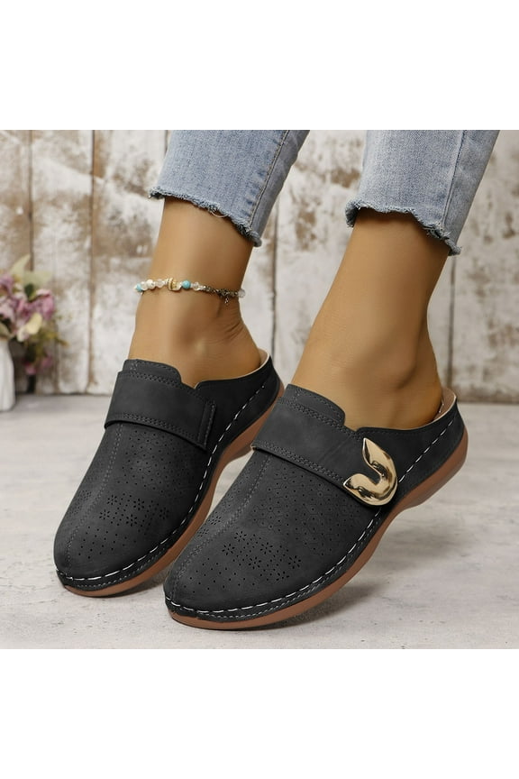Women Mules Shoes: Comfortable Arch Support Closed Toe Sandals Backless Low Wedge Slip on Shoes Comfortable Spring Flat Shoes for Office, Work