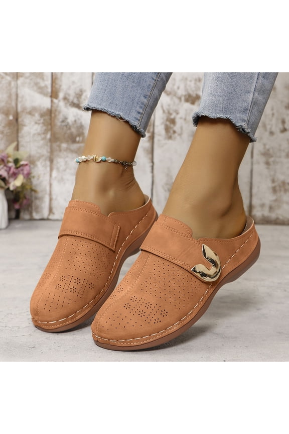 Women Mules Shoes: Comfortable Arch Support Closed Toe Sandals Backless Low Wedge Slip on Shoes Comfortable Spring Flat Shoes for Office, Work
