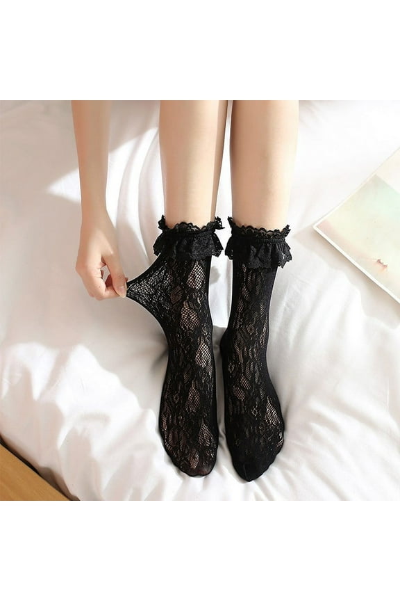 Women Sheer Slouch Socks Womens Lace Ankle Socks Ruffle Frilly Lace Socks ,Lace Ankle High Socks for Women