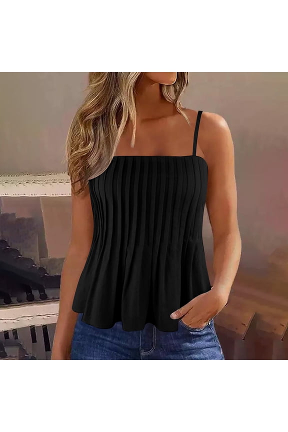 Women's Camisole Spaghetti Strap Ruffle Hem Peplum Cami Top Frill Shirred Sleeveless Peplum Blouse