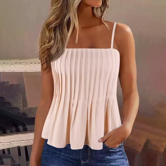 HaoXianJian Women's Camisole Spaghetti Strap Ruffle Hem Peplum Cami Top Frill Shirred Sleeveless Peplum Blouse