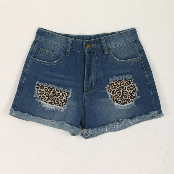 HaoXianJian Women's Casual Hight Waist Cut Off Ripped Hot Pants Leopard Print Stretch Denim ShortsNightclub Beach Shorts Party Clubwear Hot Pant