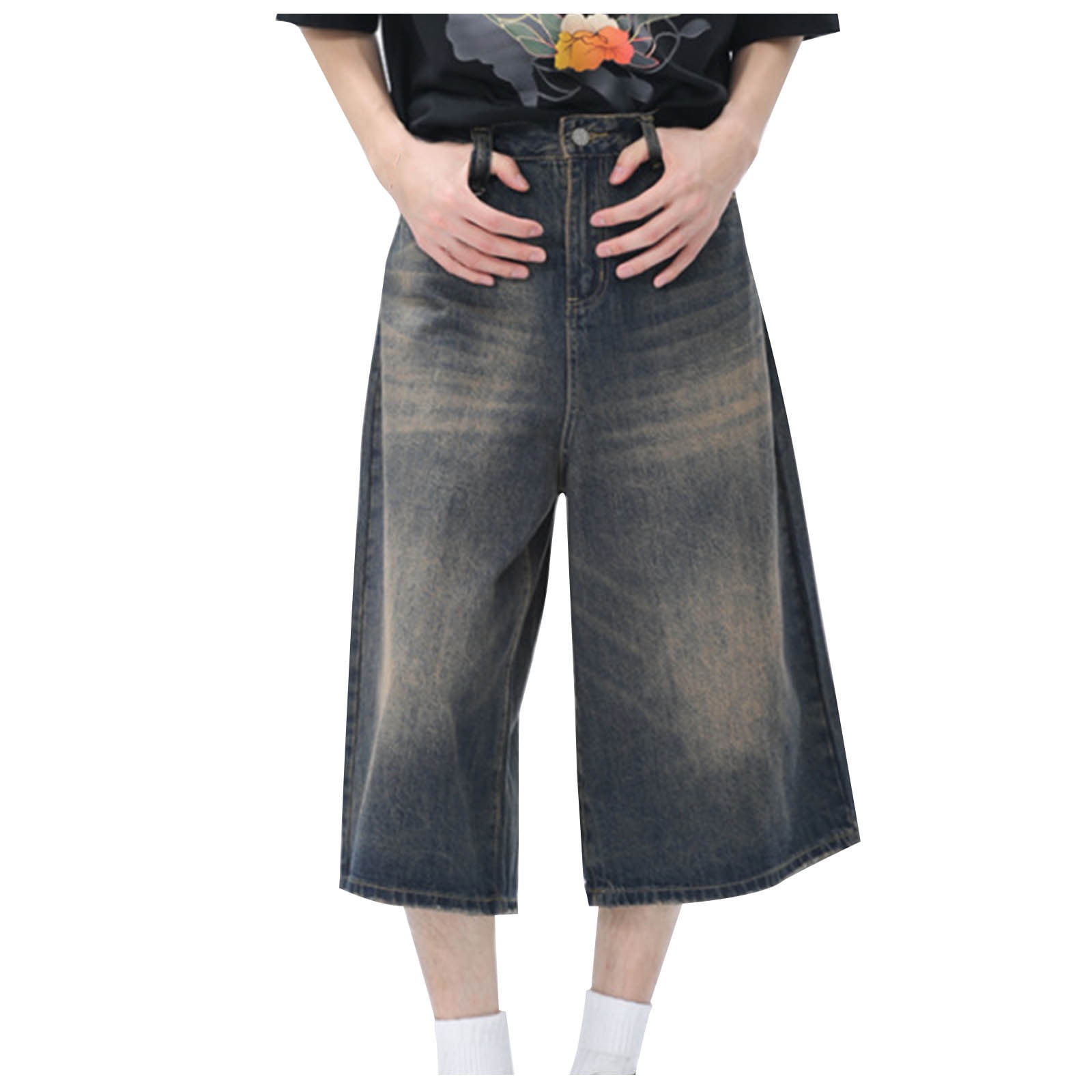 HaoXianJian Women's Casual Long Jean Shorts Wide High Waisted