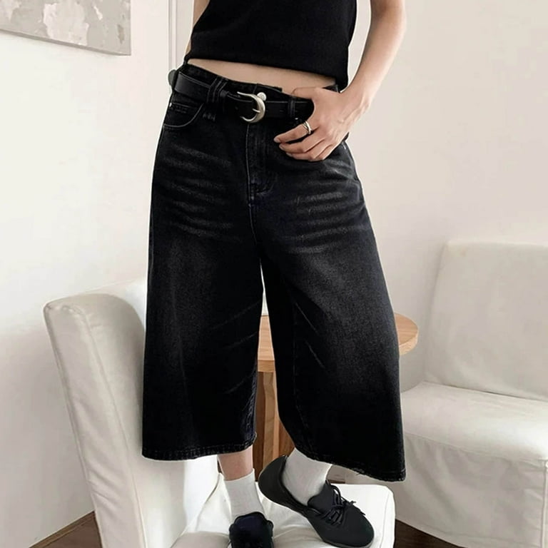 パンツ wide denim shorts M Super-Baggy Denim Shorts - Denim black - Men | H&M US
