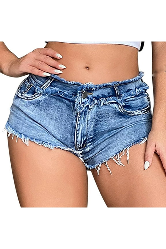Women's Casual Low Waist Stretch Mini Denim Shorts, Hot Pants Nightclub Beach Shorts Party Clubwear