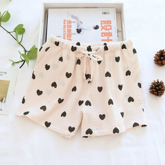 HaoXianJian Women's Casual Shorts Drawstring Elastic Waist Shorts Heart Print Summer Beach Shorts with Pockets 2025 Summer Lightweight Casual Short Pant