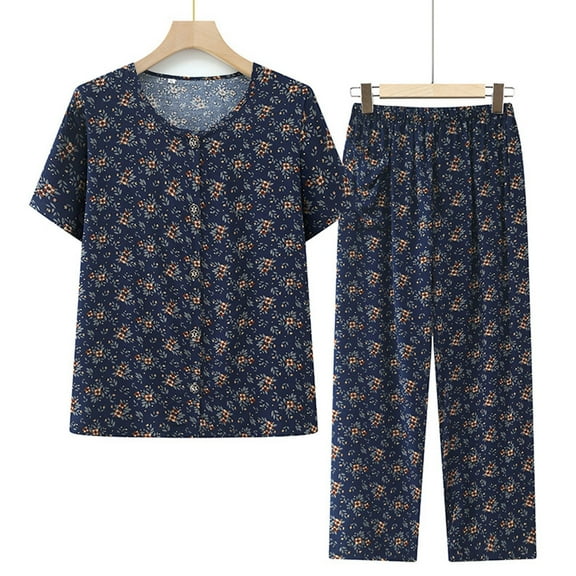 HaoXianJian Women's Cotrton Pajama Set Long Sleeve Pjs Set Two Piece Loungewear Soft Button Up Pajama Top and Pants Pjs Sleepwear Plus Size