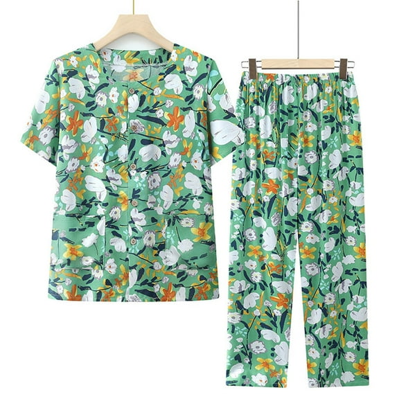 HaoXianJian Women's Cotrton Pajama Set Long Sleeve Pjs Set Two Piece Loungewear Soft Button Up Pajama Top and Pants Pjs Sleepwear Plus Size