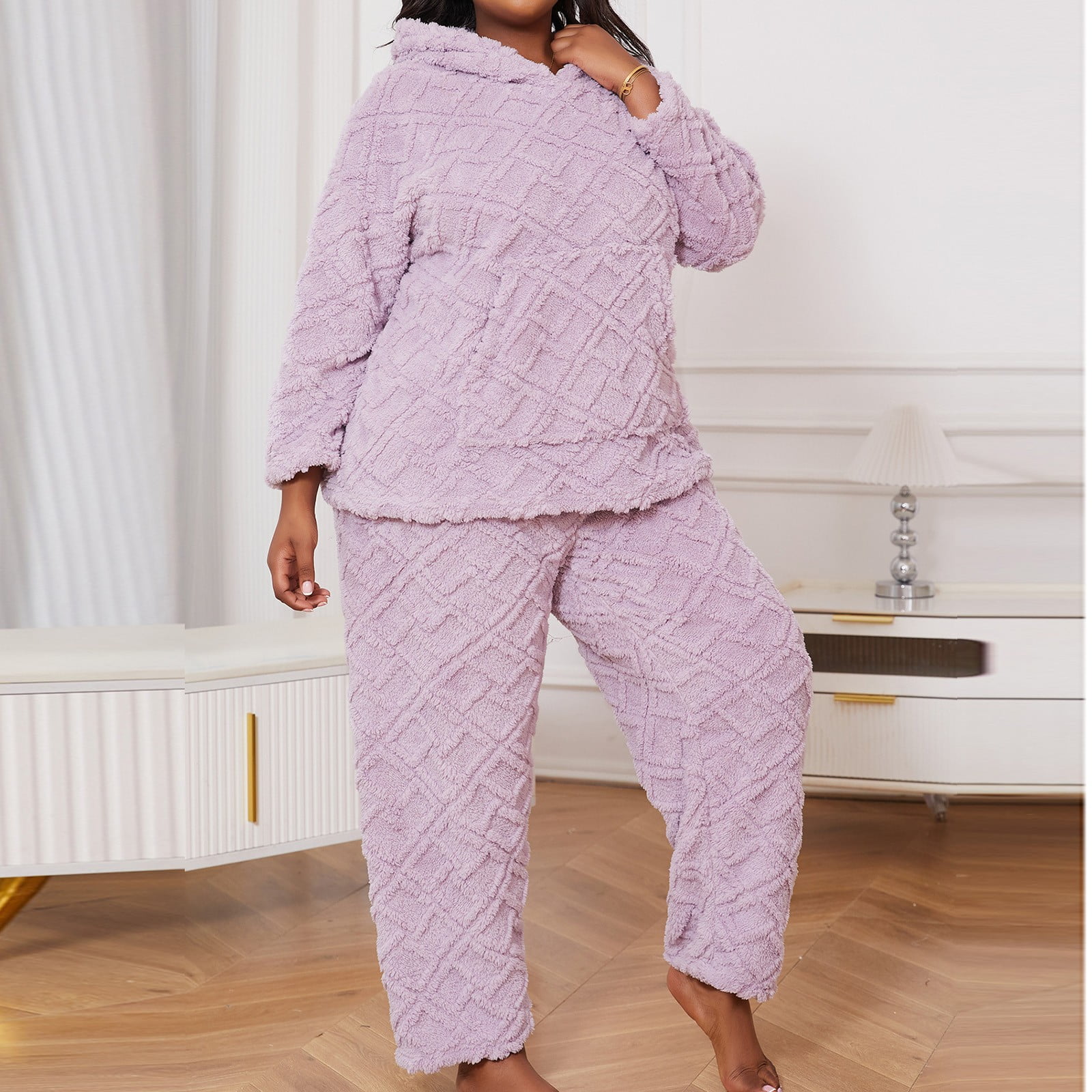 Pajamas Sets Fuzzy Plus Size Pajamas Black Thick Fur Fuzzy Plush