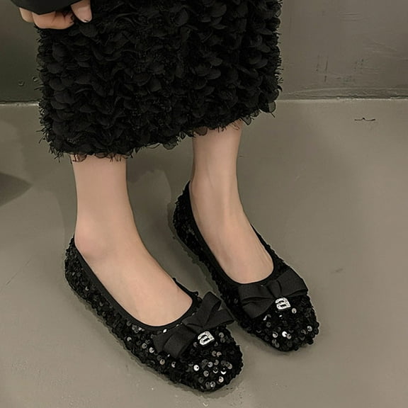 HaoXianJian Women's Glitter Ballets Flat Roll Up Slipper Shoes Womens Sequins Glitter Pointed Toe Ballets Flat with Bow Wedding Ballerina Shoes Comfortable Slip on Flat Shoes