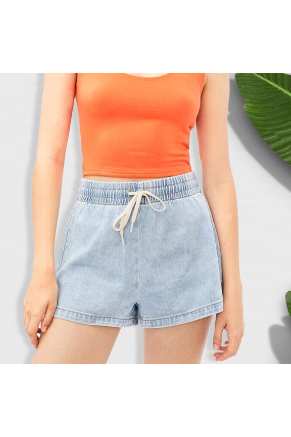 Women's Jean Shorts Casual Mid Waist Drawstring Stretch Denim Shorts Hot Pants Cut Off Ripped Nightclub Beach Shorts Party Clubwear Hot Pants