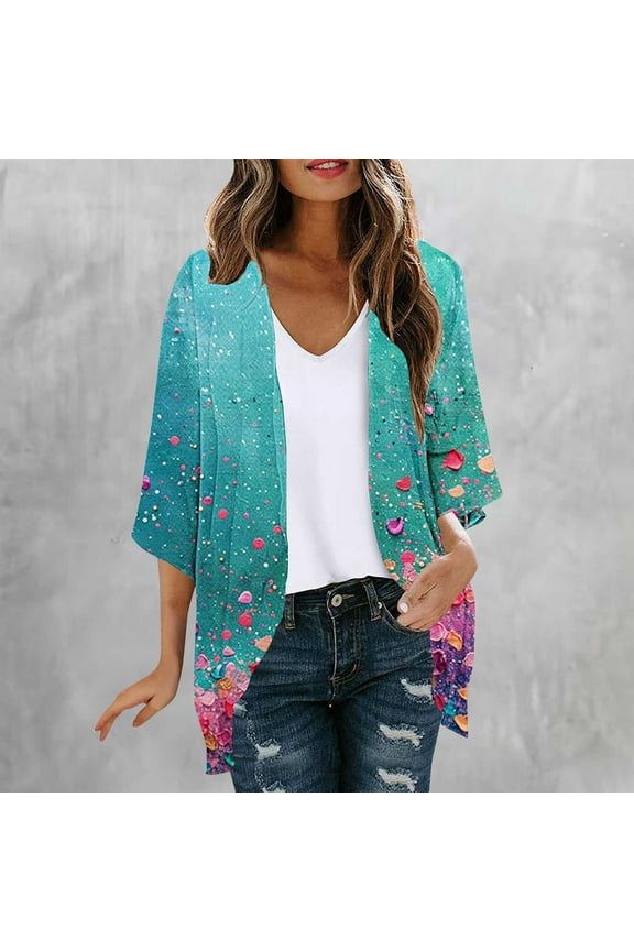 Women's Lightweight Sheer Shrugs Cardigans Open Front Casual Long Sleeve Floral Print Sun Protection Spring Top Sweaters Short Shawl Top Summer Jackets S-XXL