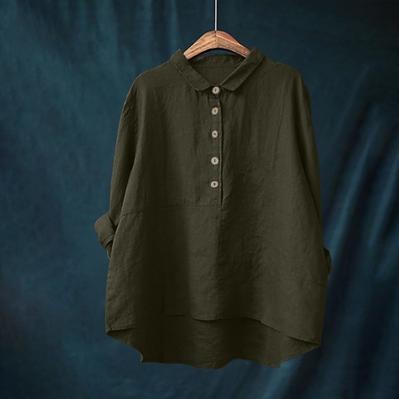 HaoXianJian Women's Long Sleeve Tops Crew Neck T Shirts Button Solid/Color Collared Shirts Quarter-Button Top Stand Collar Sweatshirts Casual Ladies Pullover Shirts Tops Loose Fits S-XXL