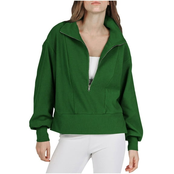 HaoXianJian Women's Long Sleeve Tops Crew Neck T Shirts Zipper Solid/Color Collared Shirts Quarter-Zipper Top Stand Collar Sweatshirts 2025 Casual Ladies Pullover Shirts Tops Loose Fits S-XXL