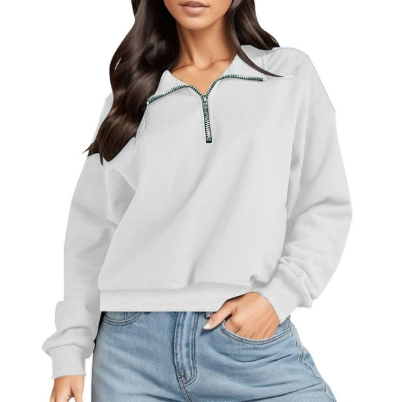HaoXianJian Women's Long Sleeve Tops Crew Neck T Shirts Zipper Solid/Color Collared Shirts Quarter-Zipper Top Stand Collar Sweatshirts 2025 Casual Ladies Pullover Shirts Tops Loose Fits S-XXL