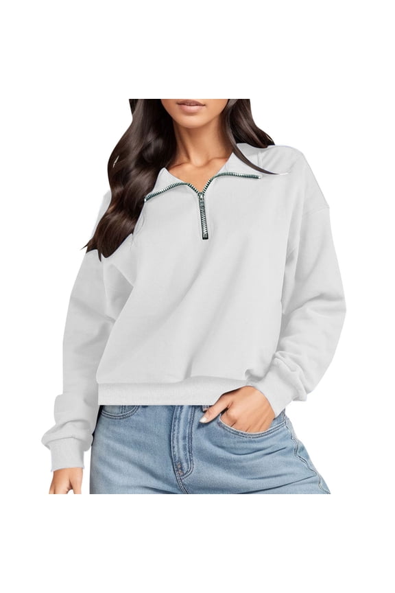 Women's Long Sleeve Tops Crew Neck T Shirts Zipper Solid/Color Collared Shirts Quarter-Zipper Top Stand Collar Sweatshirts 2025 Casual Ladies Pullover Shirts Tops Loose Fits S-XXL