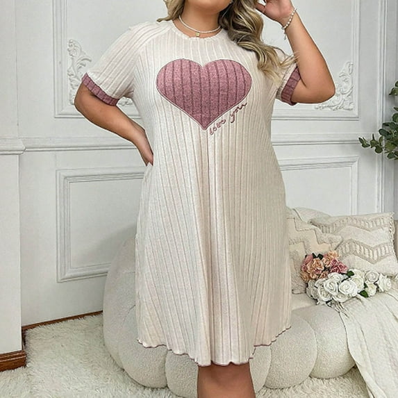 HaoXianJian Women's Pajamas Sleepshirts Short Sleeve Nightshirt Soft Nightgown Crew-Neck Sleepwear Plus Size XL-4XL Funny Print Sleepdress Loose Comfy Sleepshirt Loungewear