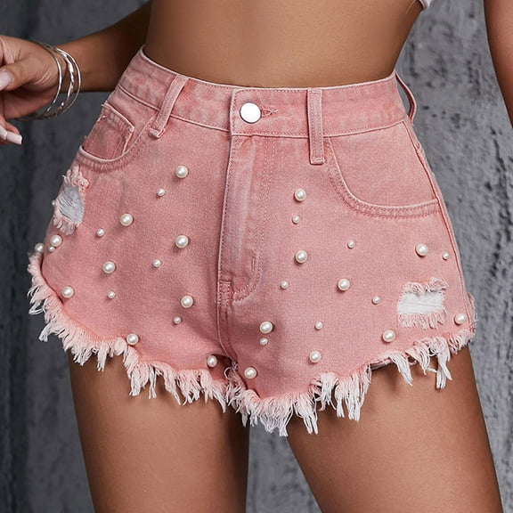HaoXianJian Women's Plus Size Jean Shorts Cutout Mid Rise Stretch Denim Pull On Shorts with Pockets Hot Pants Denim Shorts Nightclub Summer Beach Shorts