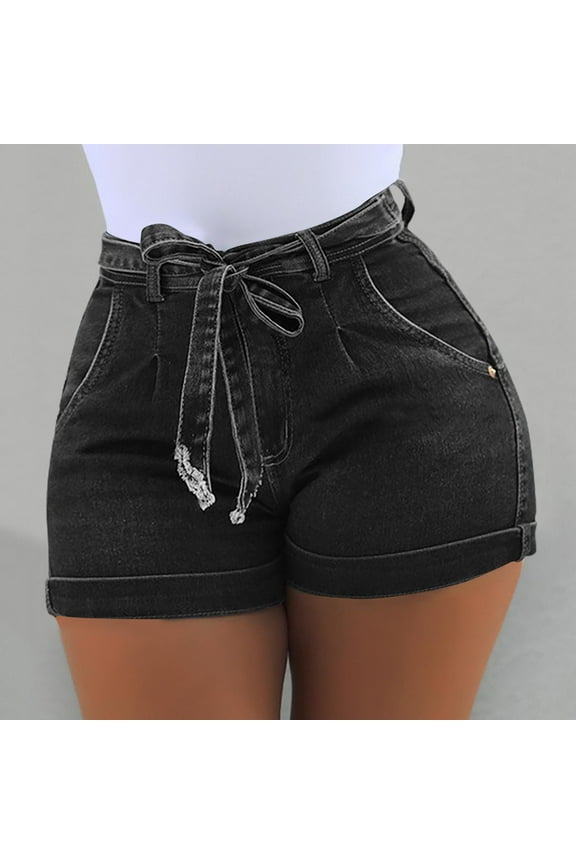 Women's Plus Size Jean Shorts Mid Rise Stretch Denim Pull On Shorts with Pockets Hot Pants Denim Shorts Nightclub Summer Beach Shorts 3X 4X 5X