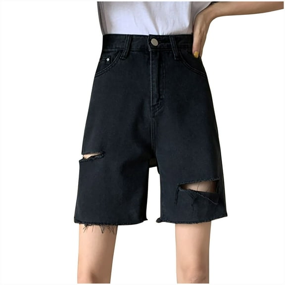 HaoXianJian Women's Ripped Denim Jean Shorts Hight Rise Summer Hot Casual Jeans Shorts Lightweight Shorts Knee Length Denim Shorts Baggy Trendy Short Pants Loose Fits Basic Jean