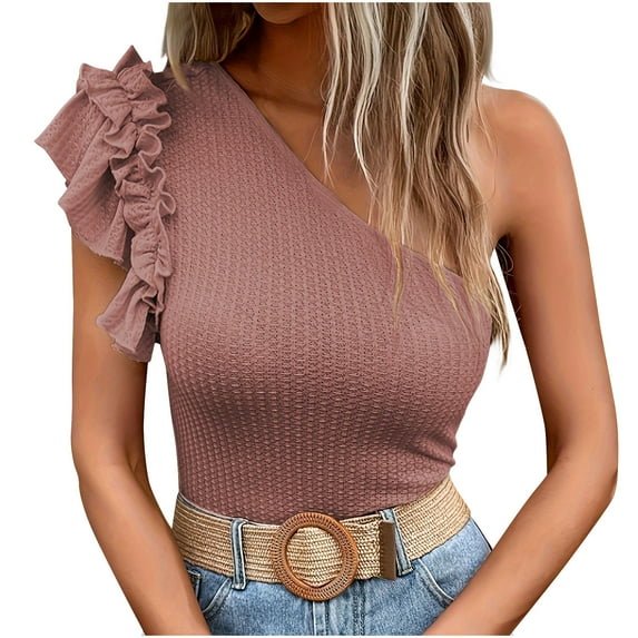 HaoXianJian Women's Ruffled One Shoulder Tank Top Sports Bra for Women Yoga Crop Tank Top Camisoles Going Out Tank Top Streetwear